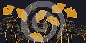 Ginkgo leaves seamless pattern. Vector botanical illustration Floral background.