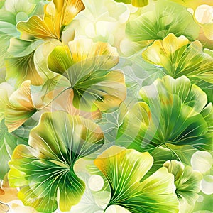 Ginkgo leaves are vibrant greens and yellows
