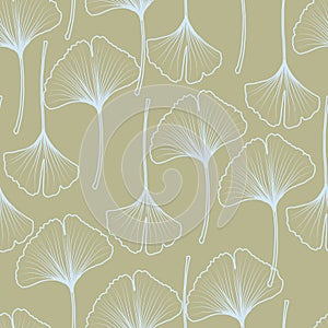 Ginkgo line art leaf vector seamless pattern design.