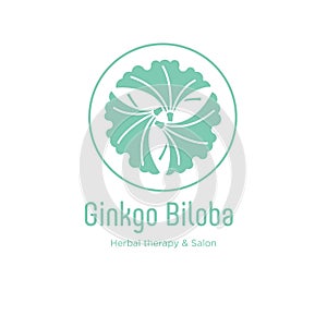 Ginkgo spa salon logo. Spa emblem. Ginkgo leaves in a circle with letters.
