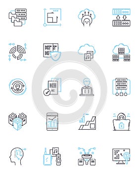 Ginormous knowledge linear icons set. Vast, Extensive, Comprehensive, Expansive, Immense, Colossal, Prodigious line