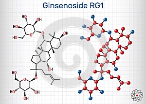 Ginsenoside Rg1 molecule. It is one of the major active components of ginseng, ameliorates cigarette smoke-induced airway fibrosis