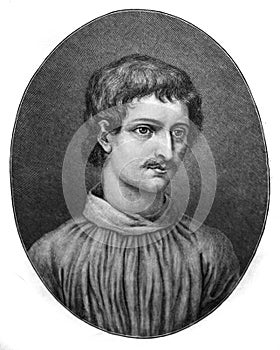 The Giordano Bruno`s portrait, an Italian Dominican friar, philosopher, mathematician, poet, cosmological theorist, and Hermetic