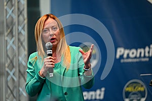 Giorgia Meloni leader of Fratelli d`Italia party during electoral rally for forthcoming national election day