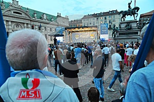 Giorgia Meloni leader of Fratelli d`Italia party during electoral rally for forthcoming national election day