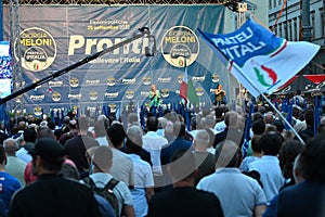Giorgia Meloni leader of Fratelli d`Italia party during electoral rally for forthcoming national election day
