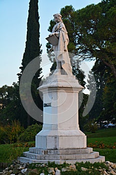 Giorgione statue and trees in Castelfranco Veneto, Treviso, Italy