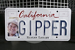 The Gipper license plate on display at the Ronald Reagan Presidential Library and Museum, Simi Valley, CA