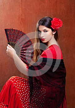 Gipsy flamenco dancer Spain girl with red rose photo