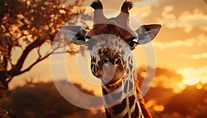 Giraffe in Africa, standing tall, grazing on the plain generated by AI
