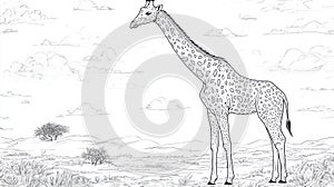 Giraffe in Savannah Sketch