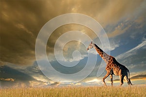 Giraffe on African plains photo