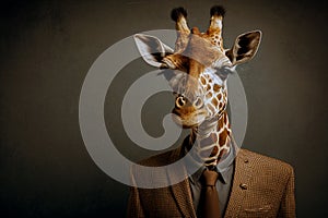 giraffe animal in business suit. Generative ai