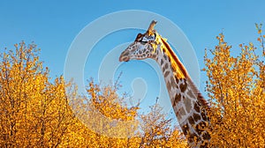 Giraffe in autumnal forest