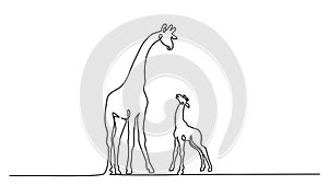 Giraffe with baby Continuous one line drawing