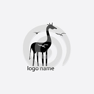 Giraffe & bird vector illustration of black logo design