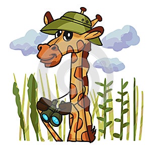 Giraffe bird watcher cartoon