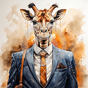 Giraffe in business suit watercolor