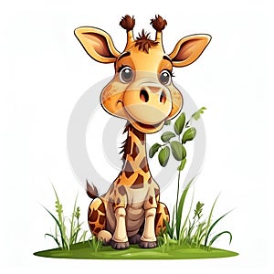 Giraffe in cartoon style. Cute Giraffe isolated on white background. Watercolor drawing, hand-drawn Giraffe in watercolor. For