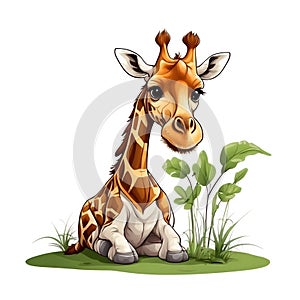 Giraffe in cartoon style. Cute Giraffe isolated on white background. Watercolor drawing, hand-drawn Giraffe in watercolor. For