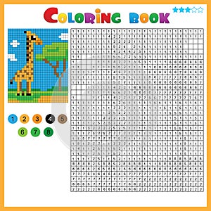 Giraffe. Color by numbers. Coloring book for kids. Colorful Puzzle Game for Children with answer