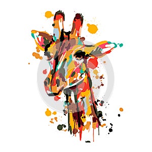 Giraffe colored brush stroke, African animals pop art, vector illustration