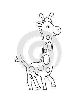 Giraffe, colouring book page uncolored and colored