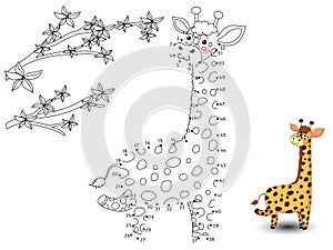 Giraffe Connect the dots and color photo