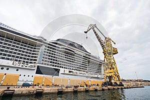 Giraffe crane next to a cruise ship