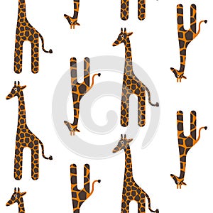 Giraffe cute vector seamless pattern. Safari animal texture spots child background.