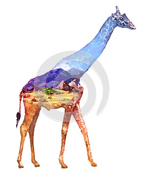 Giraffe double exposure illustration