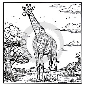 giraffe drawing Coloring book page