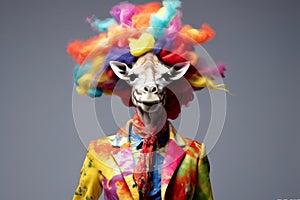 a giraffe dressed in colorful clothing created with Generative AI technology