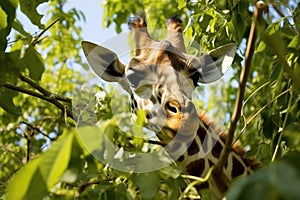 a giraffe eating leafy branches in a silviculture initiative