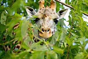 a giraffe eating leafy branches in a silviculture initiative