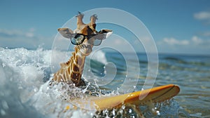 Giraffe Enjoying Surf Time in Ocean Waves