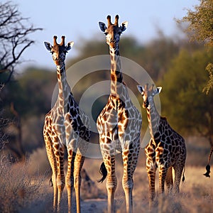 Giraffe Family at Sunset in the Wild