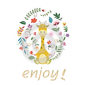 Giraffe and flower background