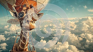 Giraffe Flying in Hot Air Balloon