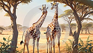 Giraffe Giraffa pair African hoofed mammal trees photo