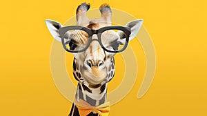 a giraffe with glasses and a business suit and tie