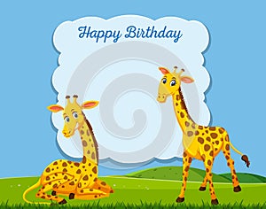 Giraffe on happy bithday card template