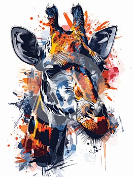 Giraffe head in grunge style. Hand drawn vector illustration.
