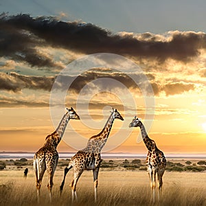 Giraffe Herd Savannah Generative AI