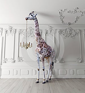 The giraffe hold the chandelier