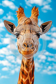 Giraffe with long eyelashes and big brown eyes. Generative AI