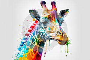 Giraffe with lot of paint on it's face. Generative AI