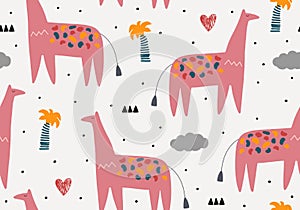 Giraffe pattern, background with tropical animal