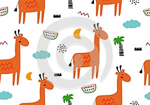 Giraffe pattern, background with tropical animal