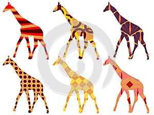 Giraffe pattern. Giraffe in ethnic style. Set of giraffes.